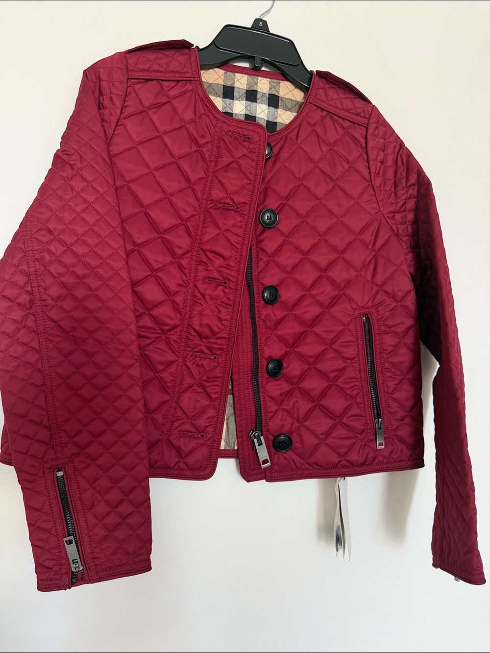 Burberry Girls Quilted Burgundy Puffer Jacket Dark Plum Pink, Burgundy